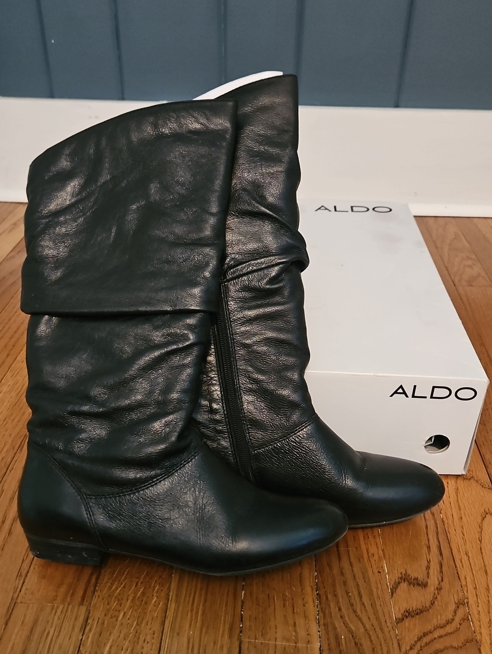 ALDO Black Slouch Leather Knee Boots